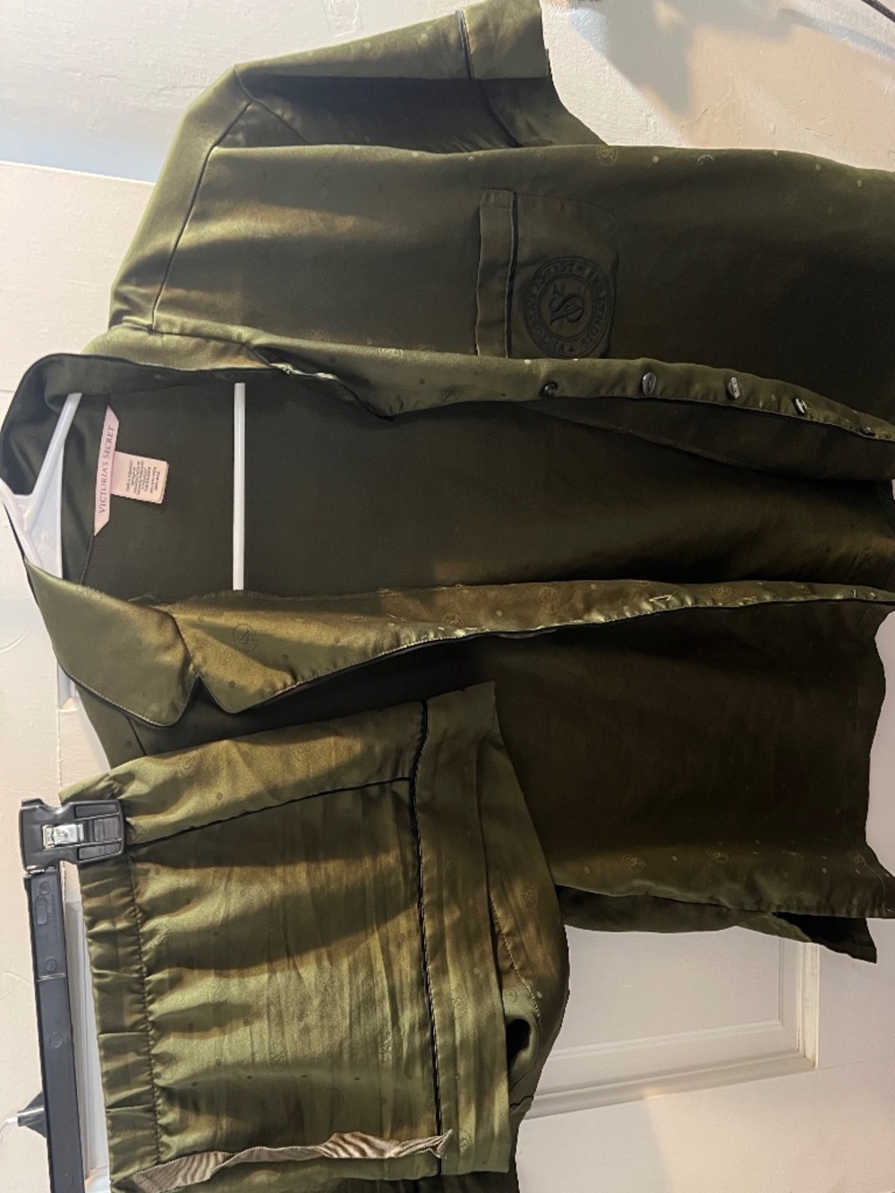 Victoria's Secret Olive Green Satin Pajama Set